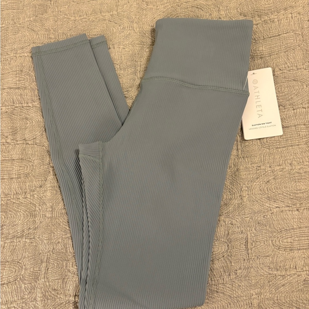 NWT Athleta Blue/Grey Ribbed Leggings Sn M Tall